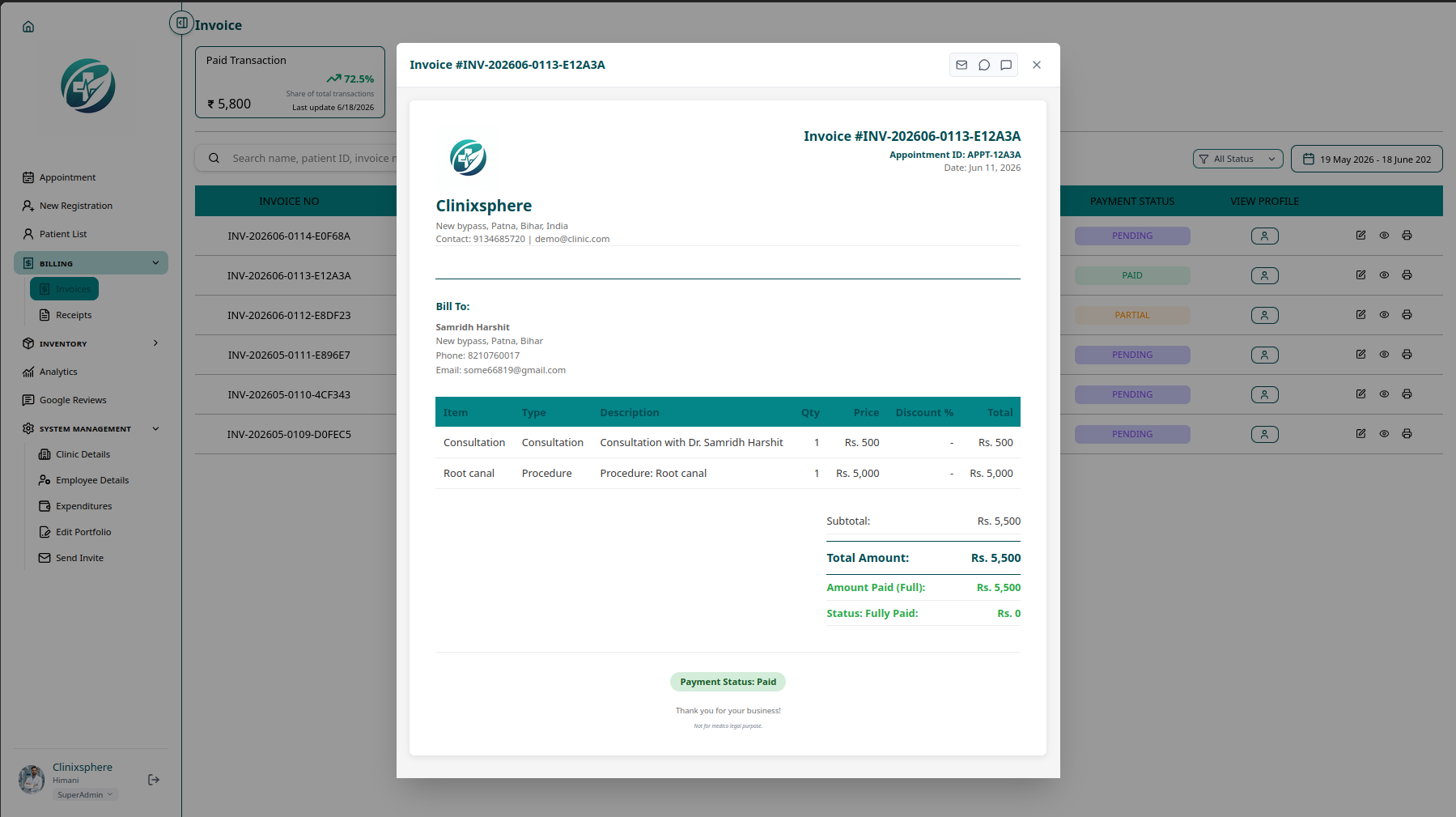 Digital billing and invoices