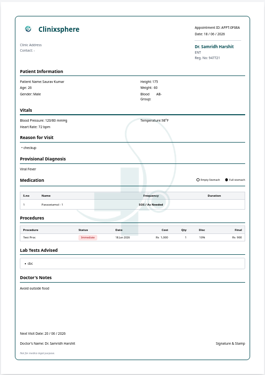 Generated prescription PDF